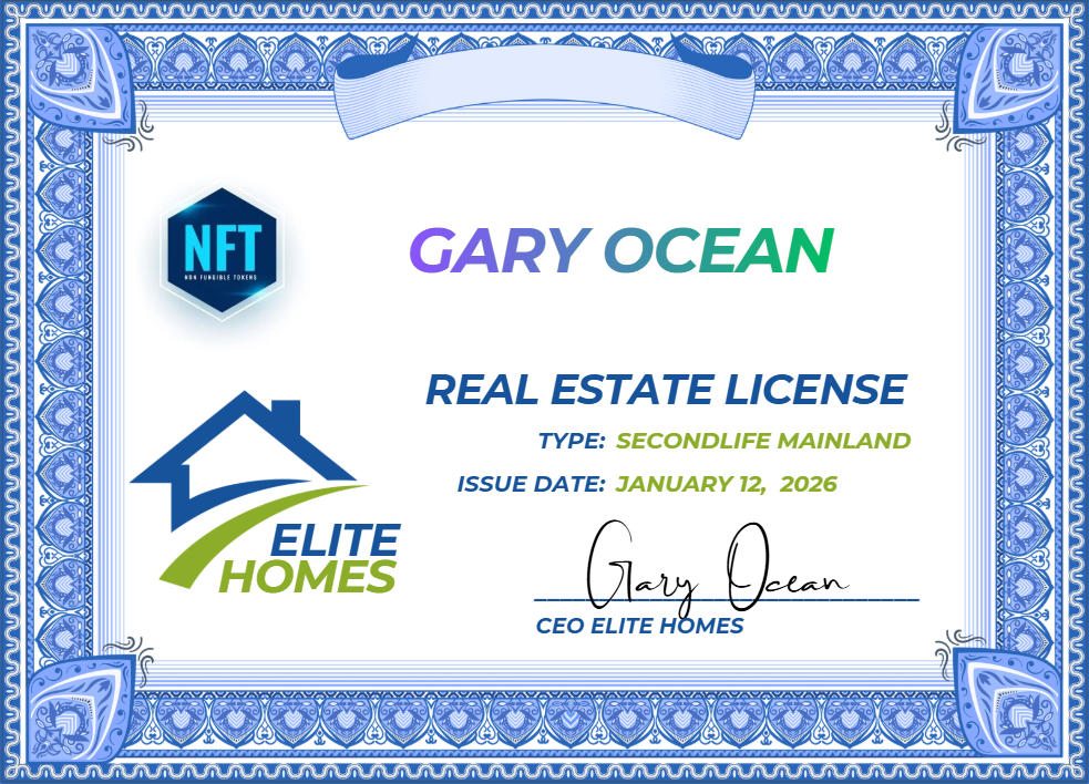 Elite Homes Real Estate License certificate preview